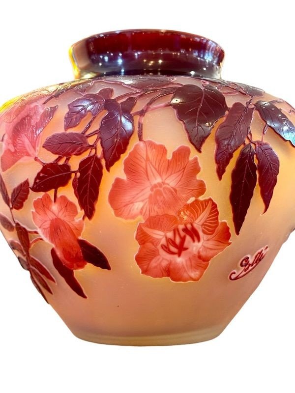 Emile Gallé Vase Art Nouveau "Bignones Rouges"-photo-2