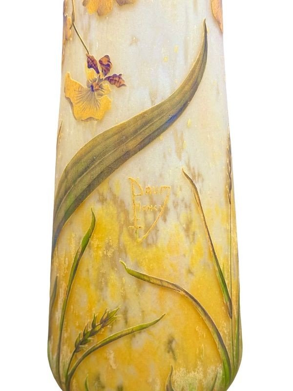 Daum Nancy Large Art Nouveau Vase "orchids And Ears Of Wheat"-photo-2