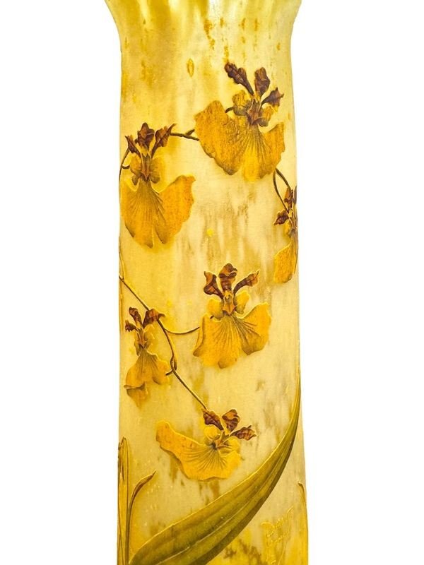 Daum Nancy Large Art Nouveau Vase "orchids And Ears Of Wheat"-photo-3