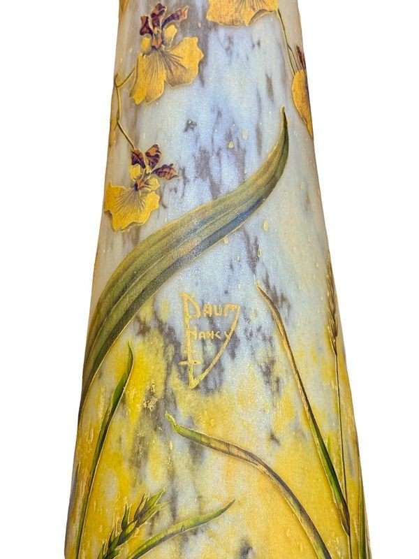 Daum Nancy Large Art Nouveau Vase "orchids And Ears Of Wheat"-photo-3