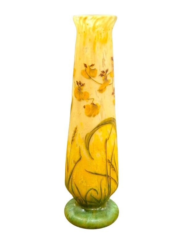 Daum Nancy Large Art Nouveau Vase "orchids And Ears Of Wheat"-photo-4