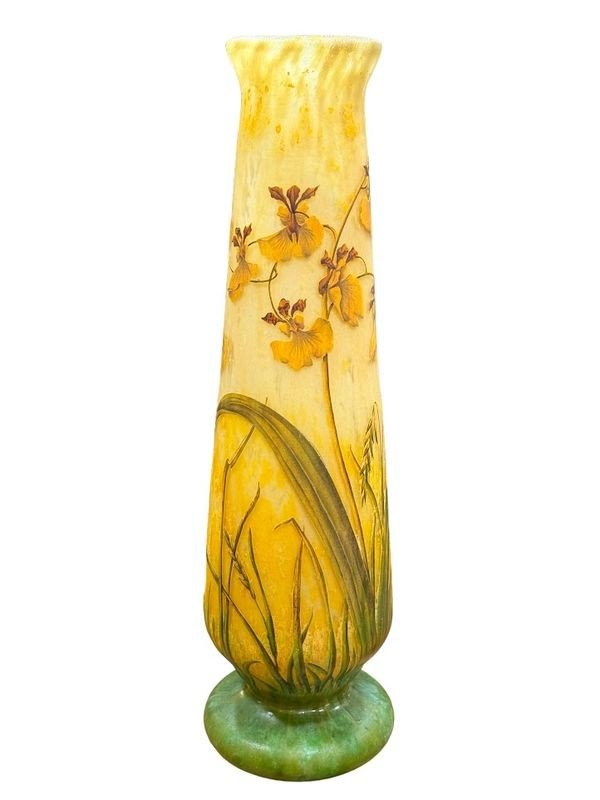 Daum Nancy Large Art Nouveau Vase "orchids And Ears Of Wheat"-photo-5