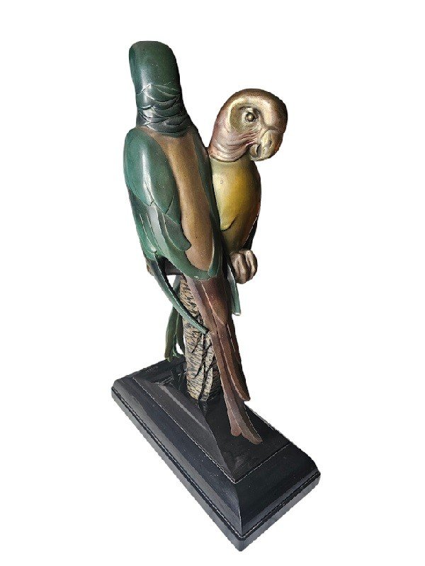 Alexandre Kelety Important Art Deco Bronze "parrots"-photo-2