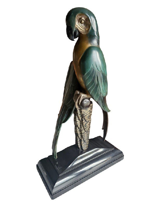 Alexandre Kelety Important Art Deco Bronze "parrots"-photo-3