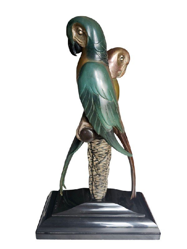 Alexandre Kelety Important Art Deco Bronze "parrots"-photo-4