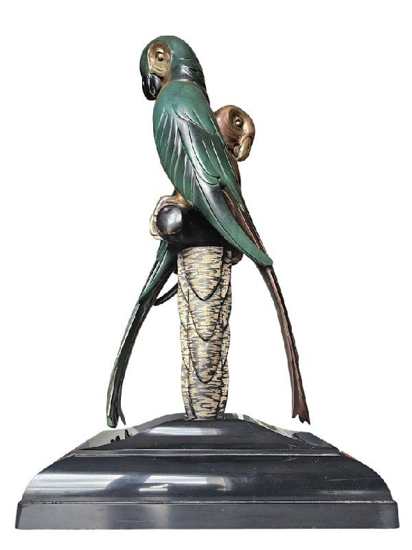 Alexandre Kelety Important Art Deco Bronze "parrots"-photo-6