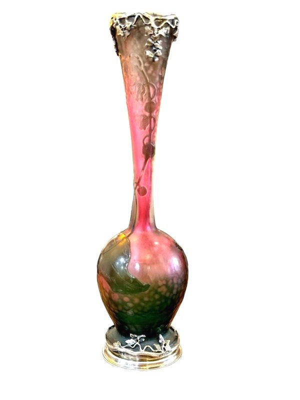 Vase Daum Art Nouveau Monture Argent "Au Muguet"