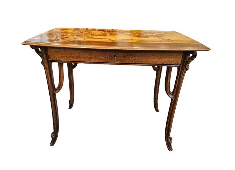 Emile Gallé Art Nouveau Writing Table "ombelles And Butterfly"-photo-2