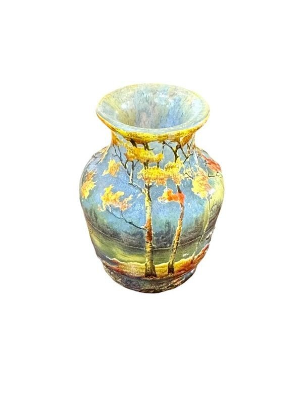 Daum Nancy Art Nouveau Miniature Vase "treed Lake Landscape"-photo-3