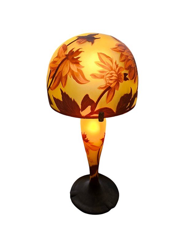 Muller Frères Lunéville Art Nouveau Mushroom Lamp "dahlias"-photo-2