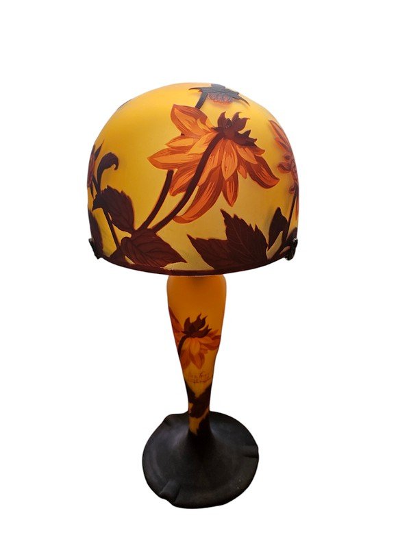 Muller Frères Lunéville Lampe Champignon Art Nouveau "Dahlias"-photo-2