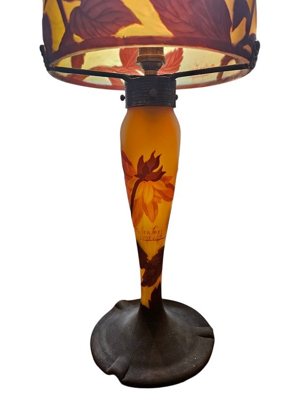 Muller Frères Lunéville Art Nouveau Mushroom Lamp "dahlias"-photo-3