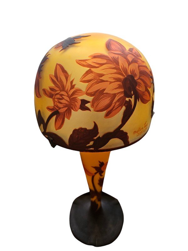 Muller Frères Lunéville Lampe Champignon Art Nouveau "Dahlias"-photo-4