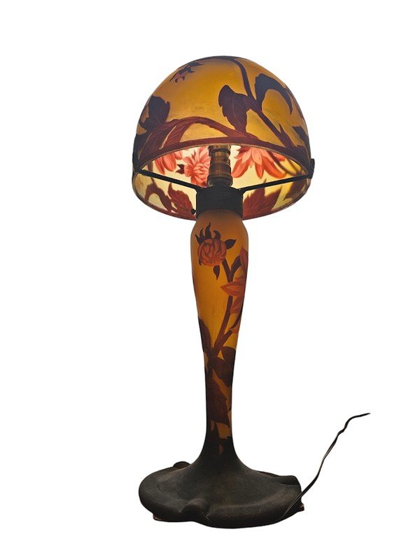 Muller Frères Lunéville Lampe Champignon Art Nouveau "Dahlias"-photo-6