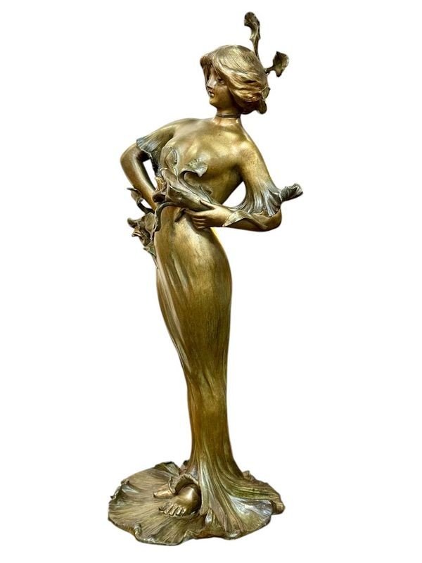 Lucien Alliot Large Art Nouveau Sculpture "flora"-photo-3