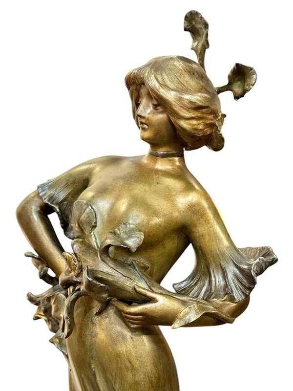 Lucien Alliot Large Art Nouveau Sculpture "flora"-photo-4