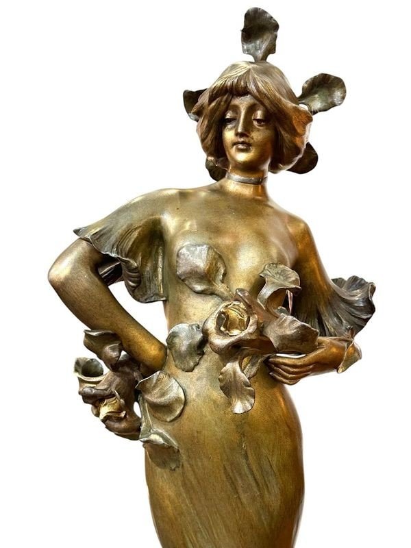 Lucien Alliot Grande Sculpture Art Nouveau "Flora"-photo-5