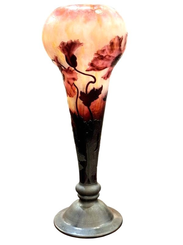 Daum Nancy Art Nouveau Vase "with Poppies"-photo-2