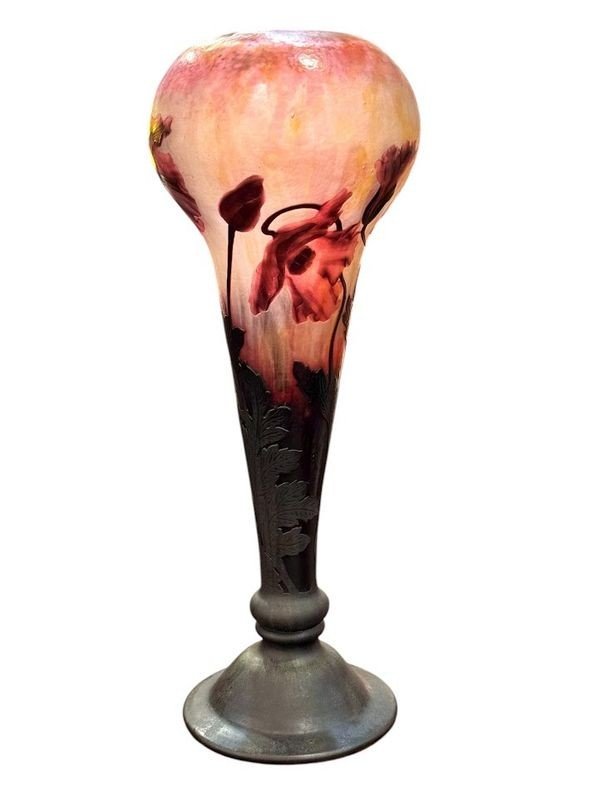 Daum Nancy Art Nouveau Vase "with Poppies"-photo-3