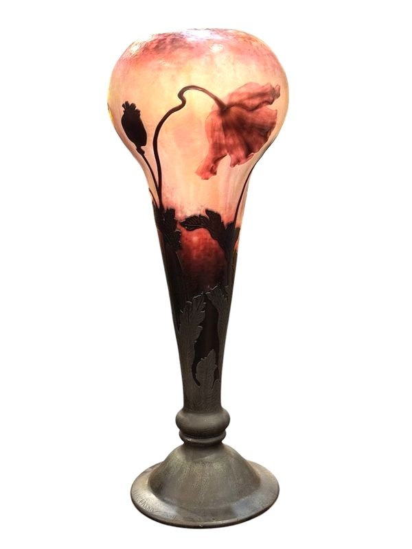 Daum Nancy Art Nouveau Vase "with Poppies"-photo-4