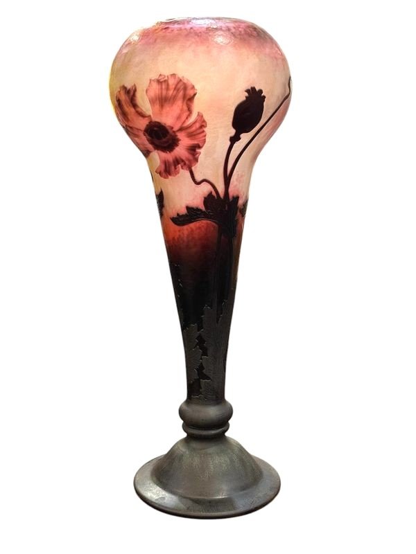 Daum Nancy Art Nouveau Vase "with Poppies"-photo-1