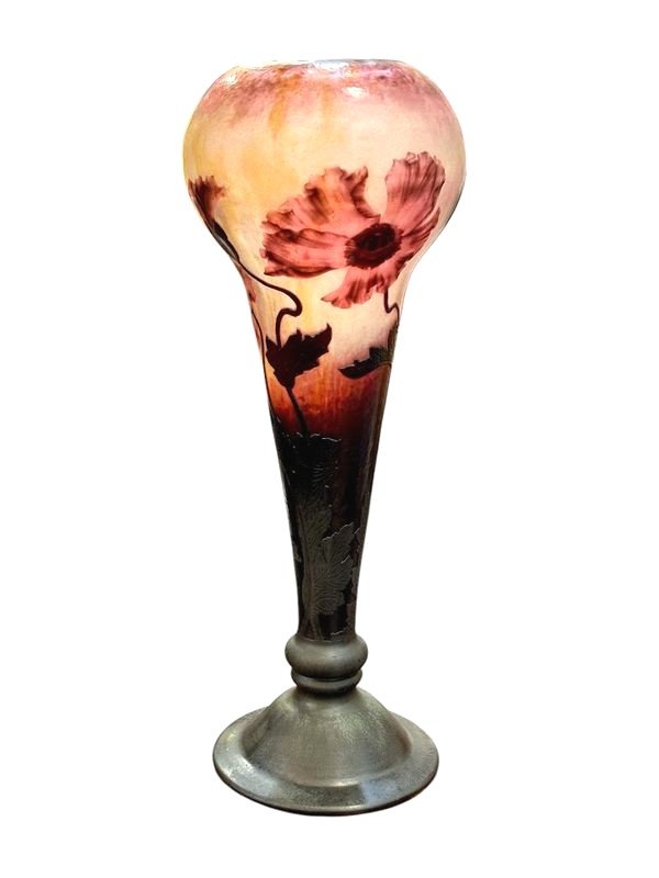 Daum Nancy Art Nouveau Vase "with Poppies"