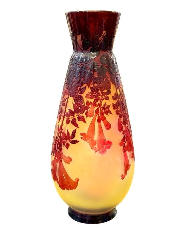 Emile Gallé Important Vase Art Nouveau "Bignones Rouges"-photo-2