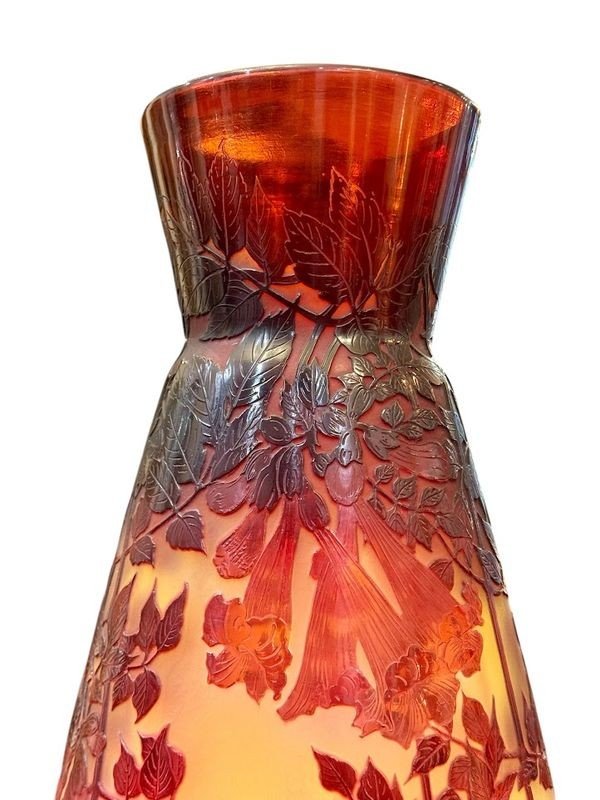 Emile Gallé Important Vase Art Nouveau "Bignones Rouges"-photo-3