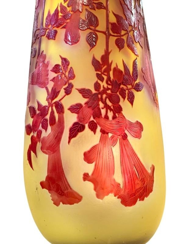 Emile Gallé Important Vase Art Nouveau "Bignones Rouges"-photo-4