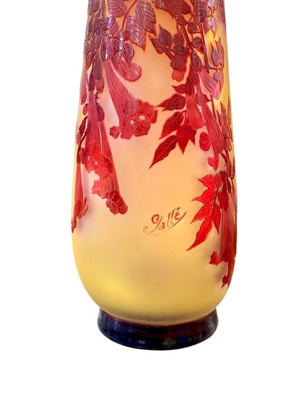 Emile Gallé Important Vase Art Nouveau "Bignones Rouges"-photo-3