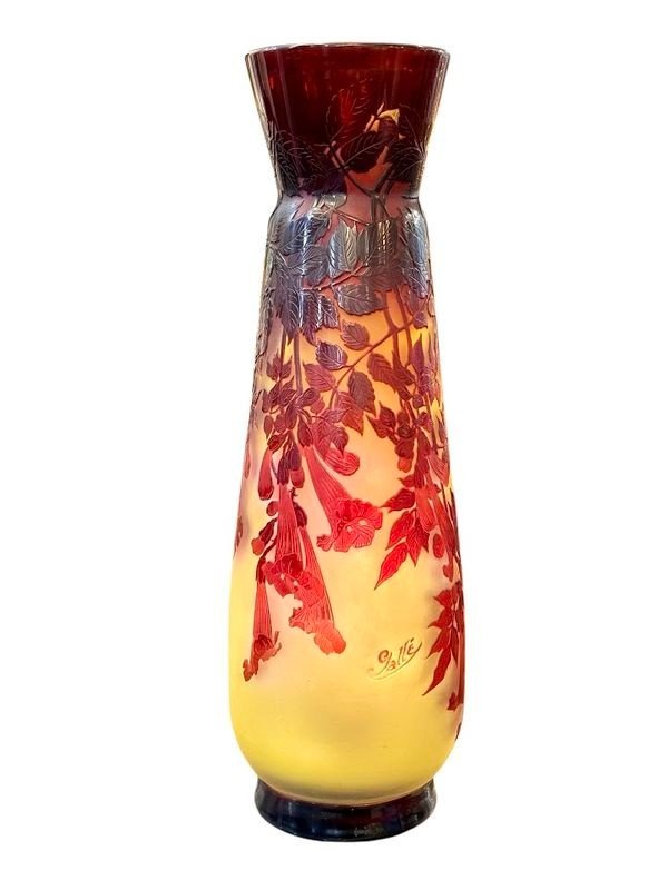 Emile Gallé Important Vase Art Nouveau "Bignones Rouges"-photo-4