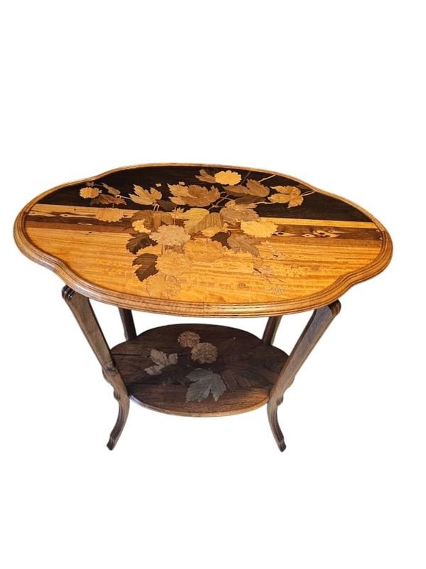 Emile Gallé Art Nouveau Tea Table "viburnum Snowball And Butterflies"-photo-2