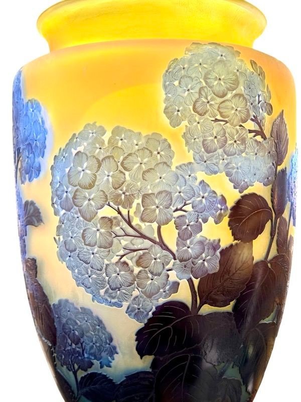 Emile Gallé Monumental Art Nouveau Vase "hydrangeas"-photo-4