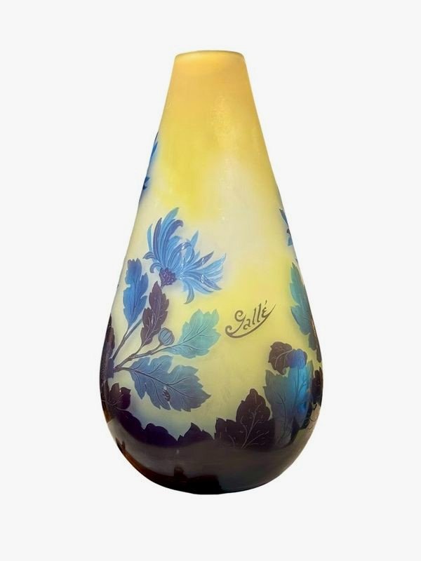 Emile Gallé Vase Art Nouveau " Chrysanthèmes Tokyo"-photo-3