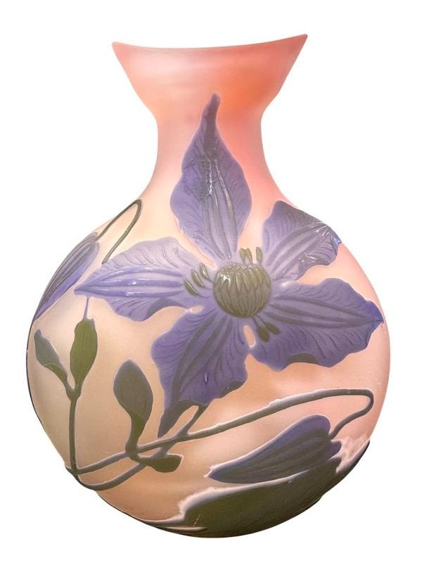 Emile Gallé Vase Gourde Art Nouveau "Clématites"-photo-3