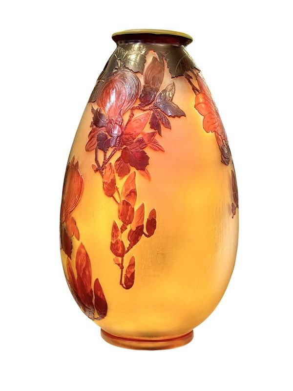 Emile Gallé Art Nouveau Vase "with Magnolias"-photo-2