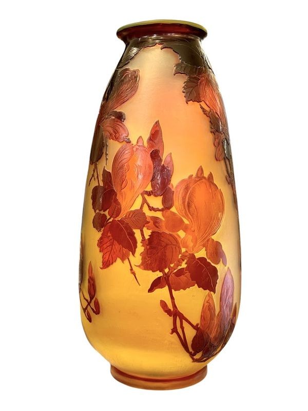 Emile Gallé Art Nouveau Vase "with Magnolias"-photo-1