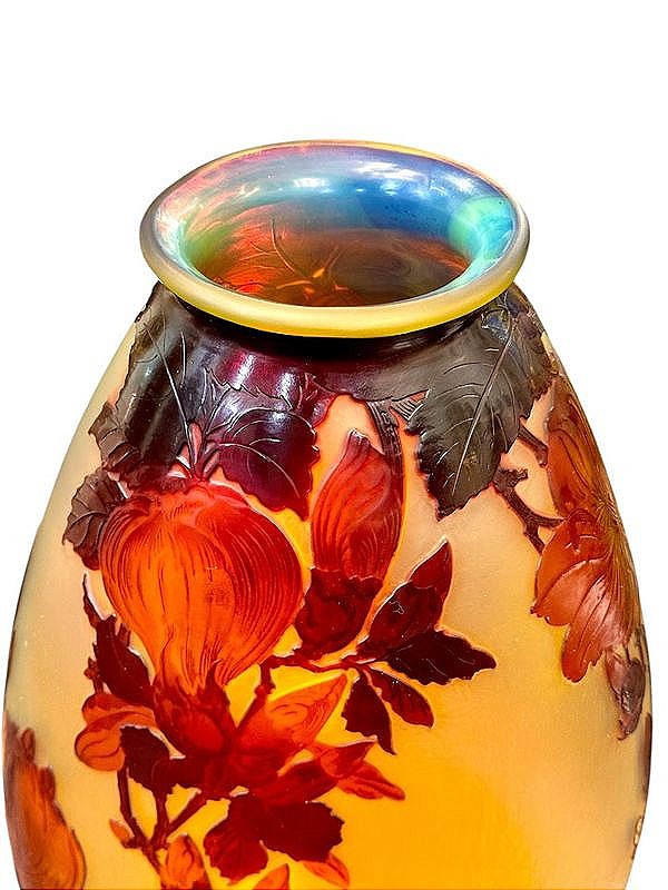 Emile Gallé Art Nouveau Vase "with Magnolias"-photo-2