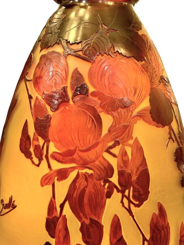 Emile Gallé Art Nouveau Vase "with Magnolias"-photo-3