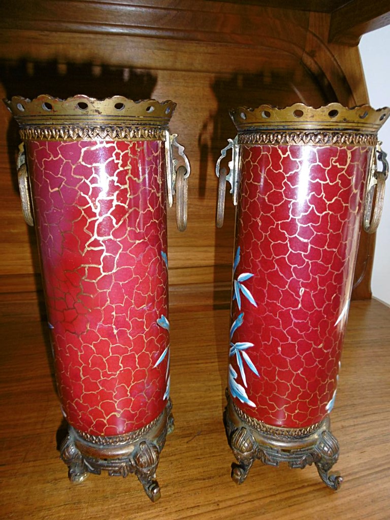 Paire De Vases montés bronze-photo-2