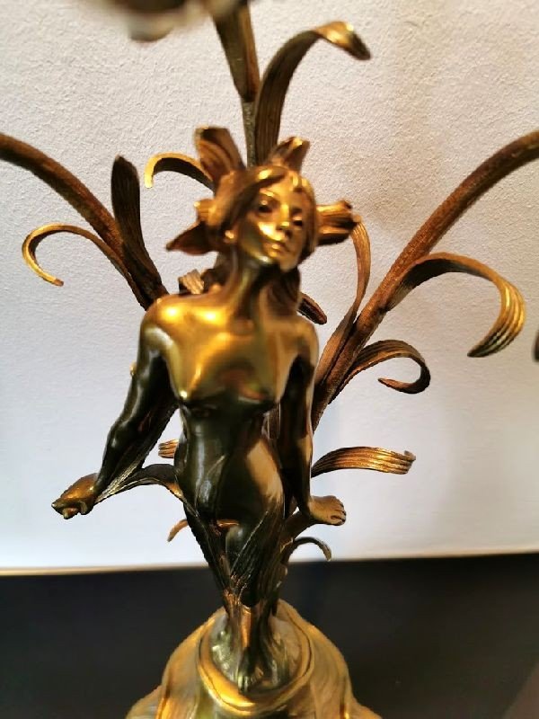Lampe Art Nouveau En Bronze Doré-photo-4