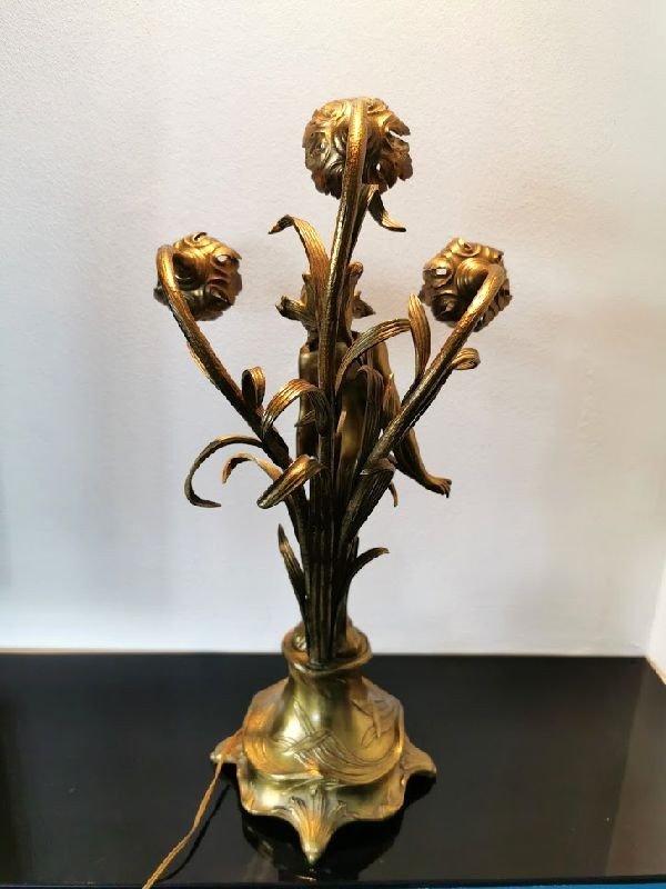 Lampe Art Nouveau En Bronze Doré-photo-2