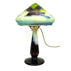 Emile Gallé Art Nouveau Mushroom Lamp "alsatian Landscape"