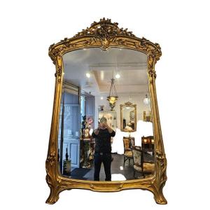Art Nouveau Mirror School Of Nancy In Golden Wood