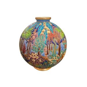 Longwy Vase Boule Coloniale Art Deco