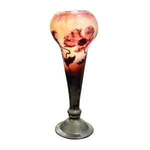 Daum Nancy Art Nouveau Vase "with Poppies"