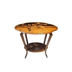 Emile Gallé Table à Thé Art Nouveau "Viorne Boule de Neige et Papillons"