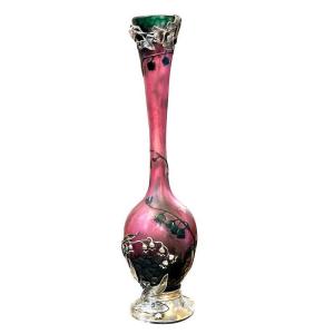 Vase Daum monture argent  Art Nouveau "Au Muguet"