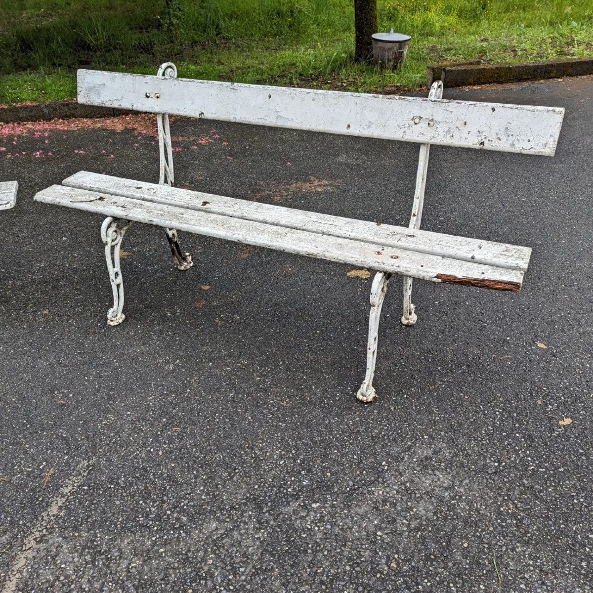 Pair Of Garden Bench With Cast Iron Base -photo-3