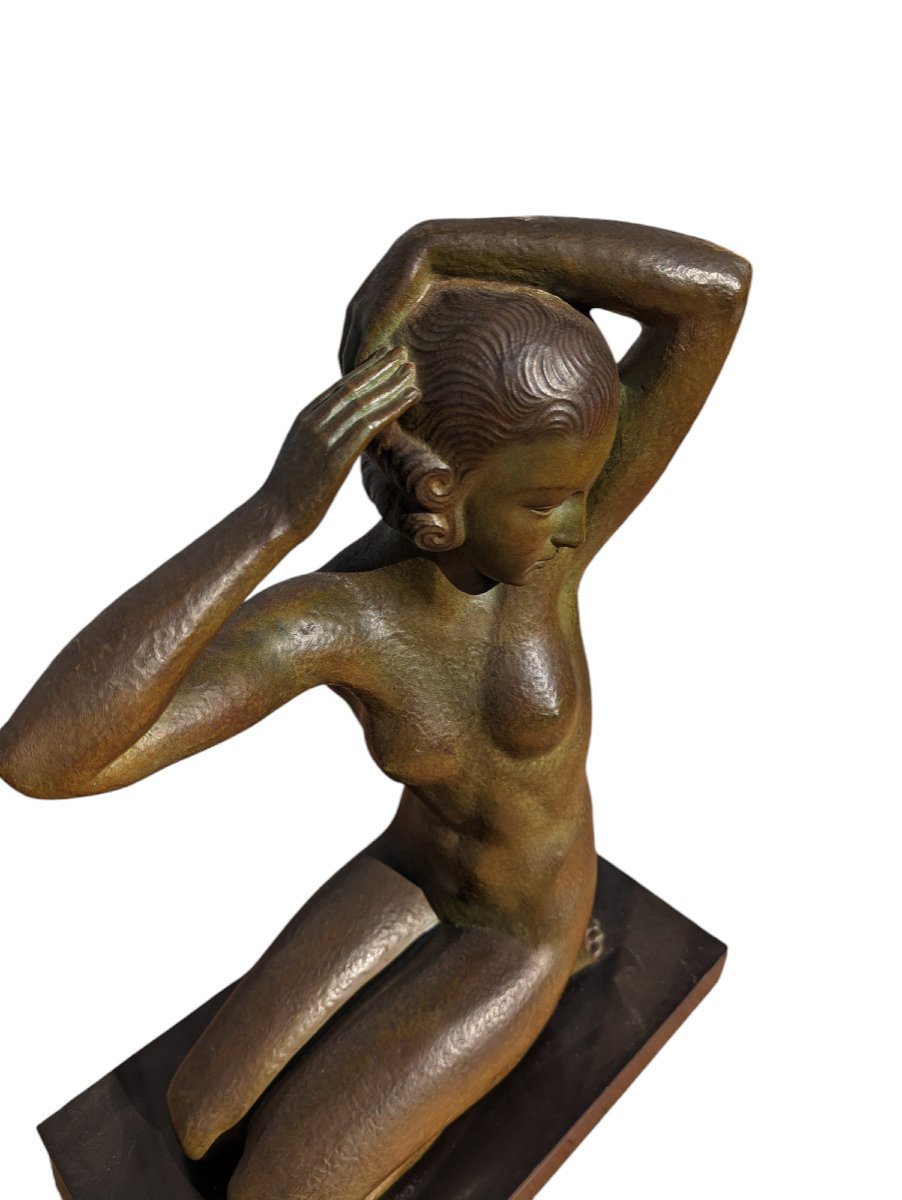 sculpture en bronze nue agenouillé par Zoltan Kovatz vers 1930.-photo-2